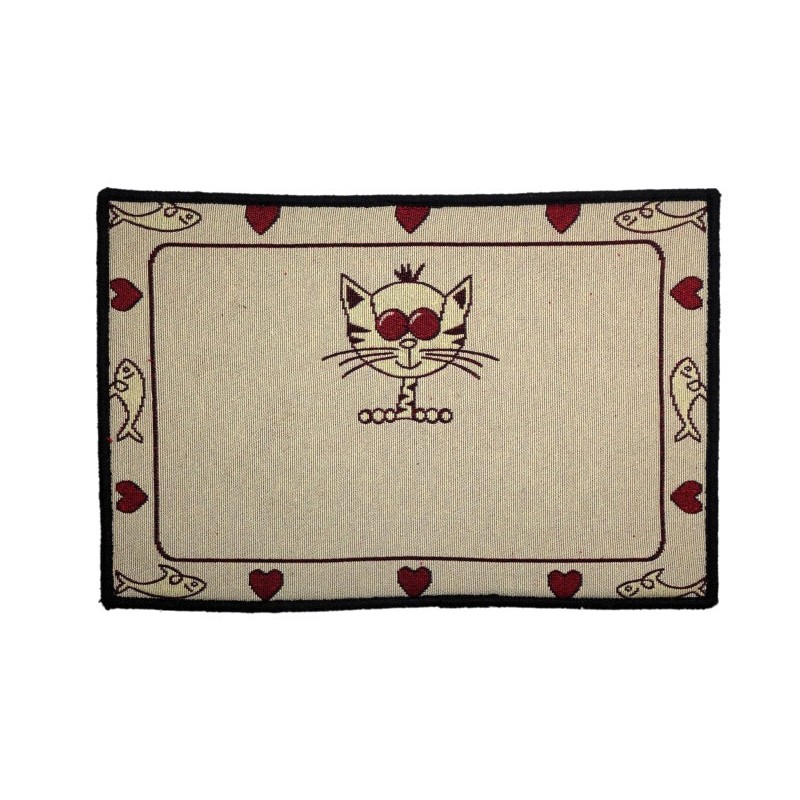  Pet Place Mat Animated Cat with Fish Border